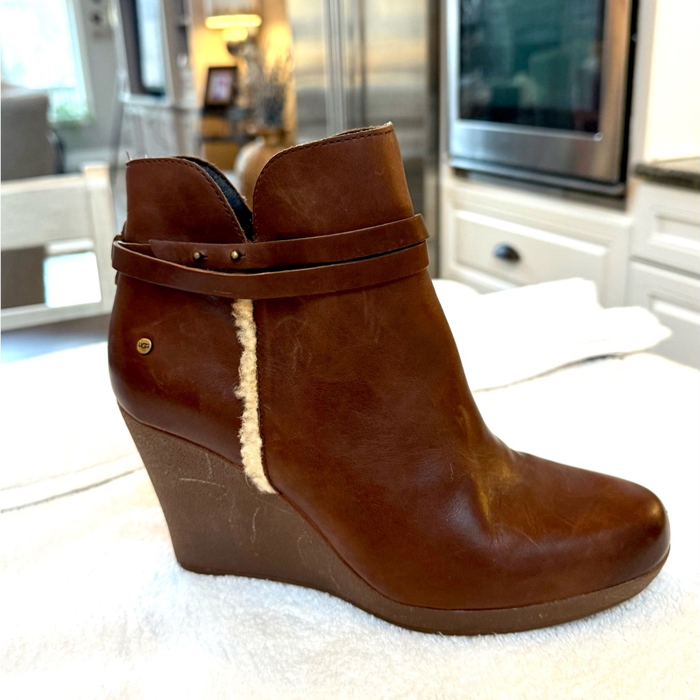 UGG Brown Leather Wedge Boots